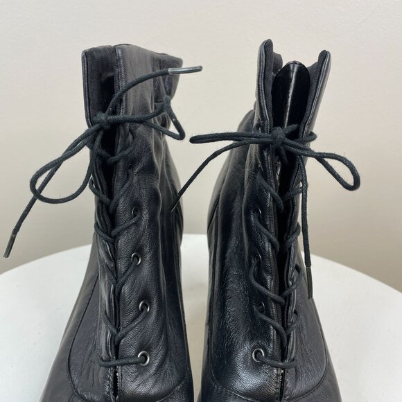 Vintage Womens Lace Up Leather Ankle Boots 9.5 Black Whimsigoth Fairy Grunge - Picture 5 of 16